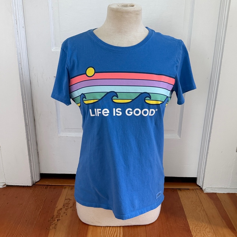 Life Is Good Blue Waves Short Sleeve Tee Shirt Medium
